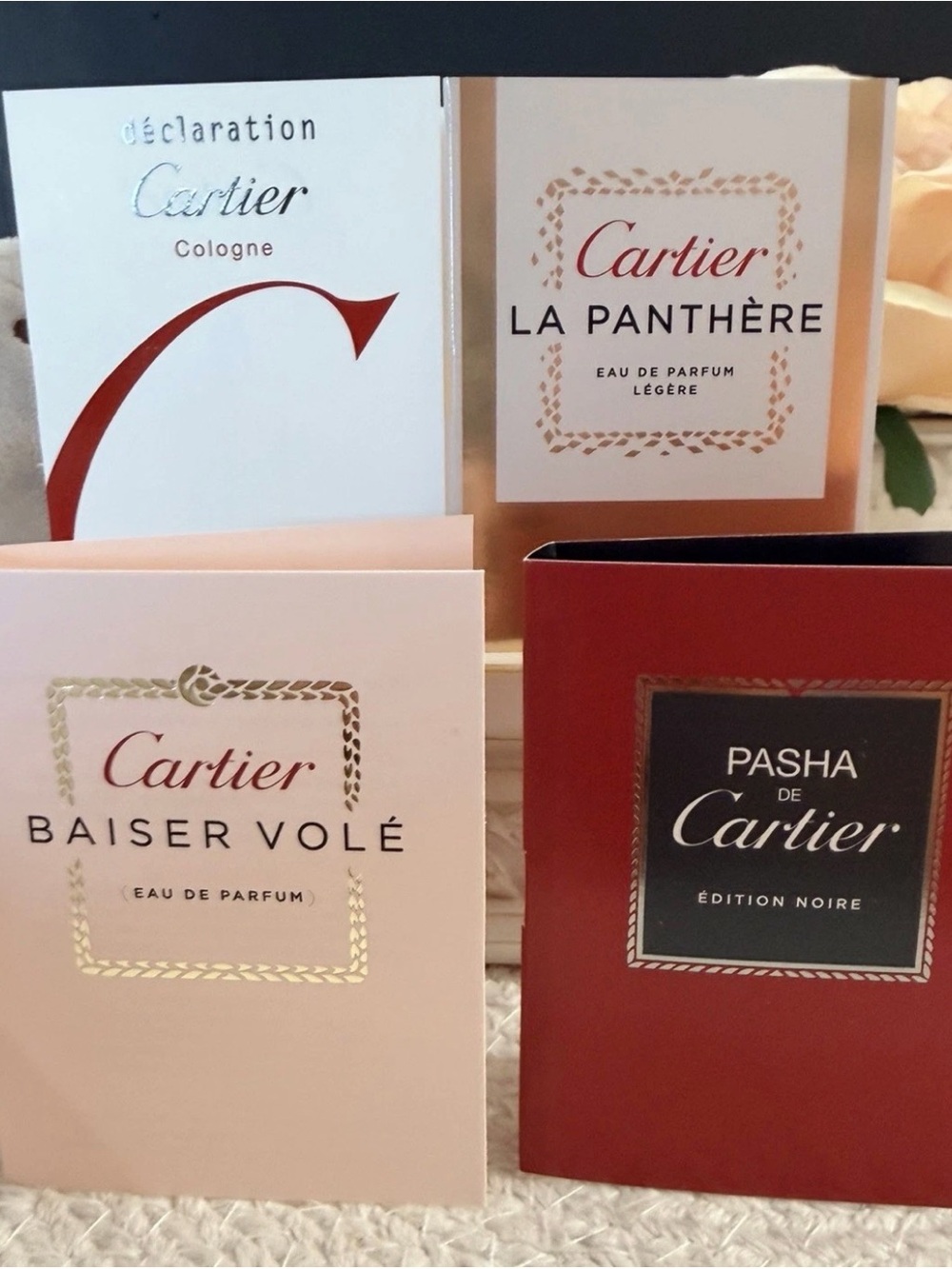 Cartier Fragrance 4 Samples: Baiser Vole + La Panthere, declaration, Pasha 2ml